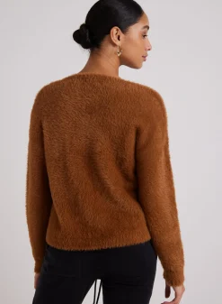 Bella Dahl Slouchy V-Neck Fuzzy Sweater - Twilight Gold- Seasonal Essentials