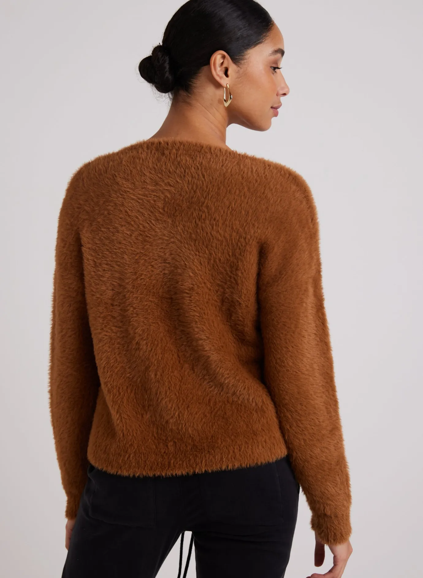 Bella Dahl Slouchy V-Neck Fuzzy Sweater - Twilight Gold- Seasonal Essentials