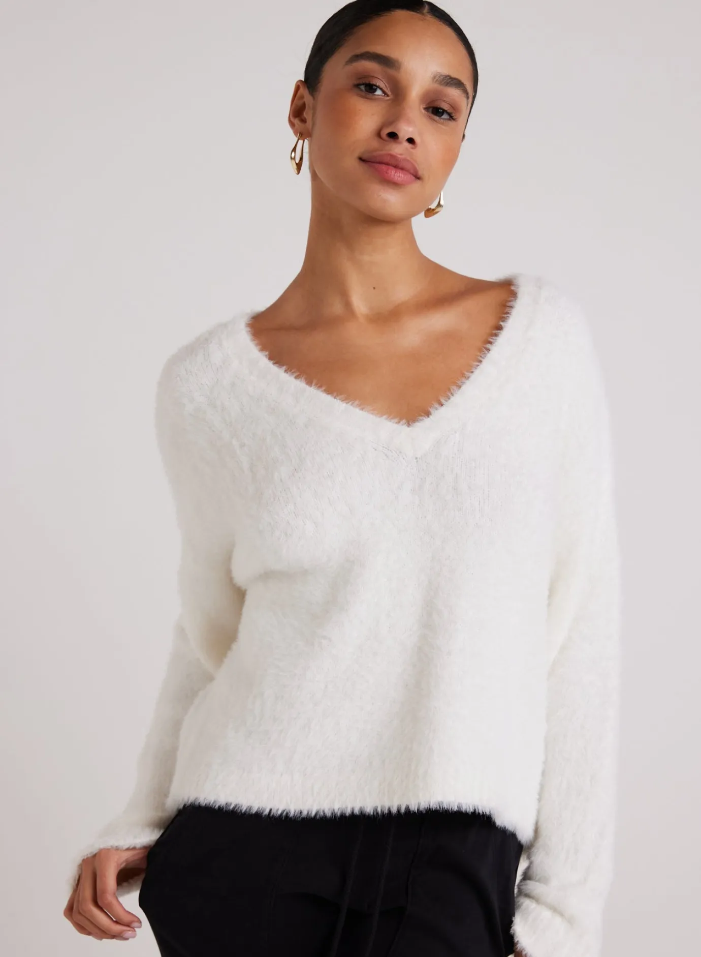 Bella Dahl Slouchy V-Neck Sweater - Winter White- Sweaters