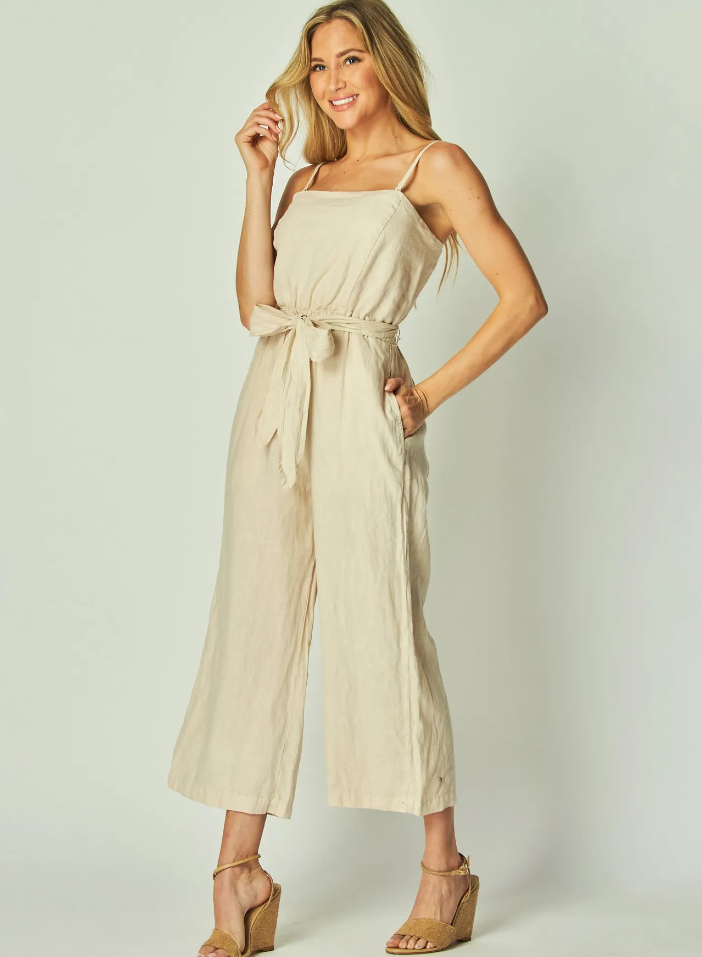 Bella Dahl Smocked Back Jumpsuit - Samba Tan- Rompers & Jumpsuits