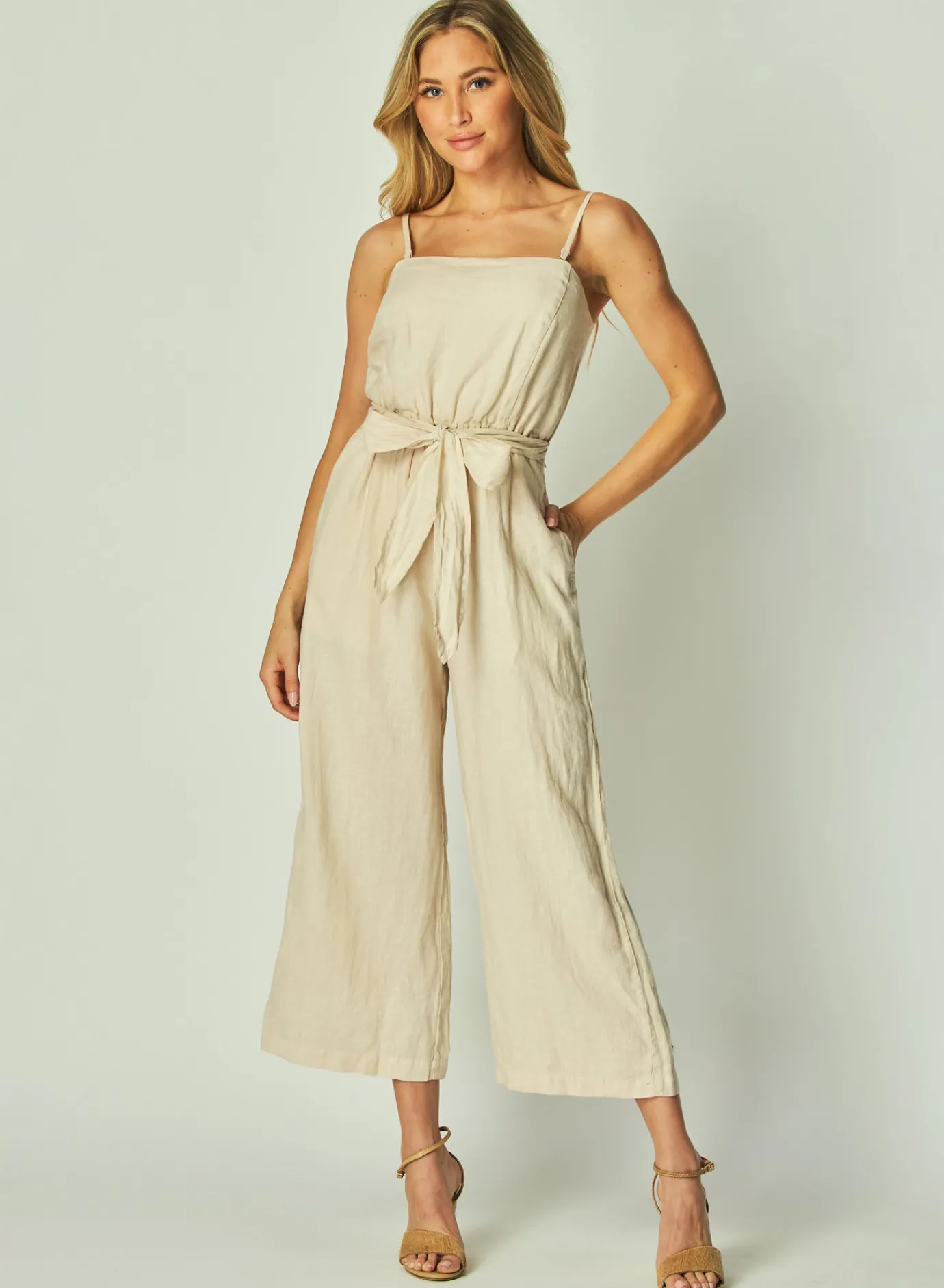 Bella Dahl Smocked Back Jumpsuit - Samba Tan- Rompers & Jumpsuits