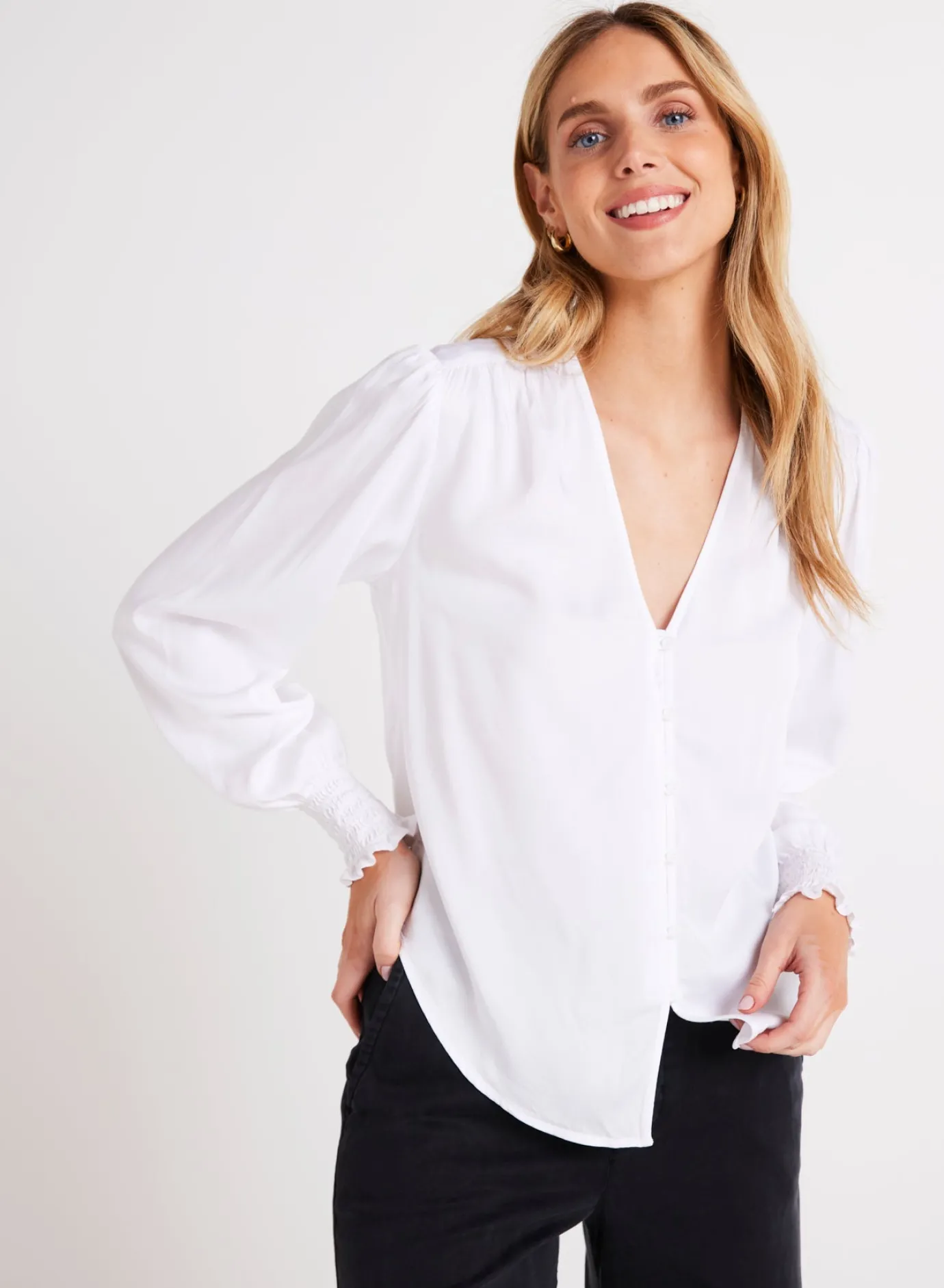 Bella Dahl Smocked Cuff Button Down - - Long Sleeve