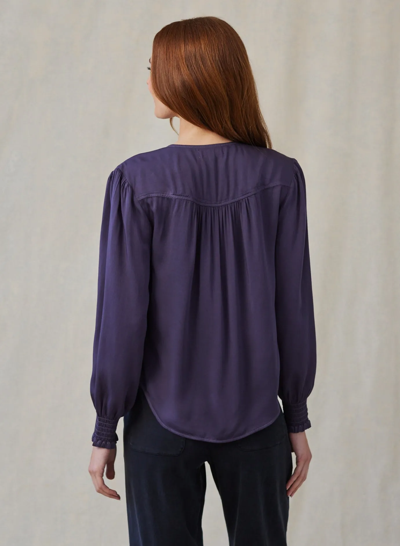 Bella Dahl Smocked Cuff Button Down - Galaxy Smoke- Long Sleeve