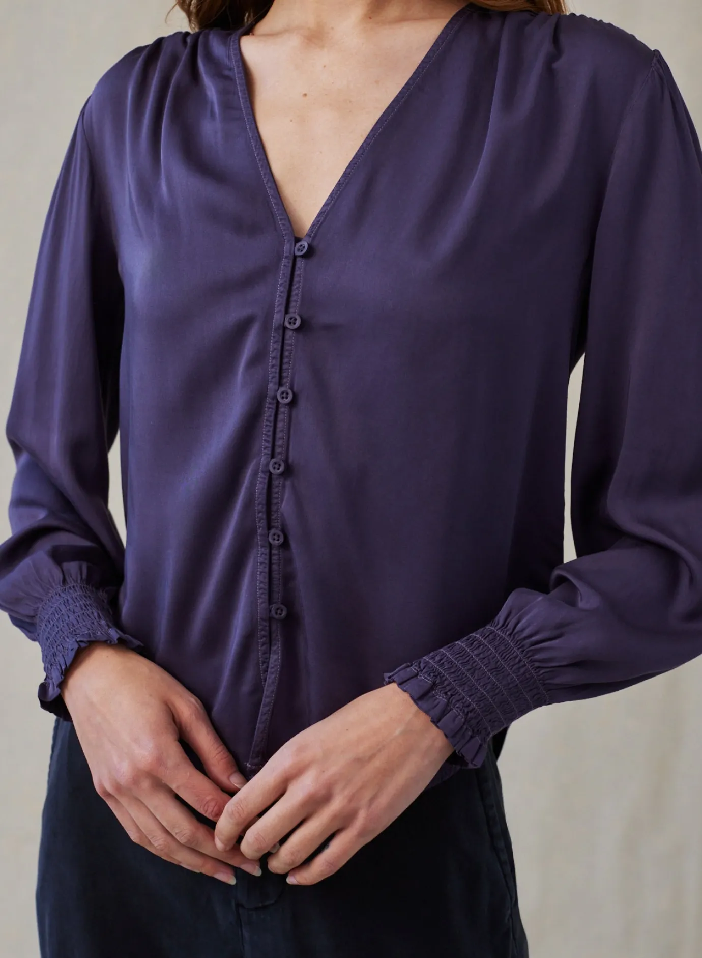Bella Dahl Smocked Cuff Button Down - Galaxy Smoke- Long Sleeve