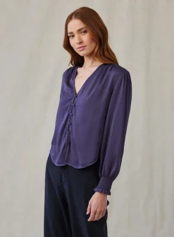 Bella Dahl Smocked Cuff Button Down - Galaxy Smoke- Essentials Tops