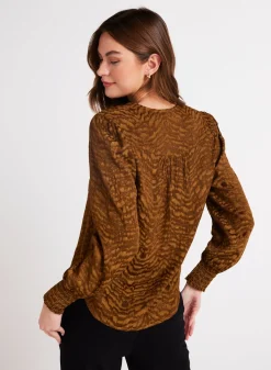 Bella Dahl Smocked Cuff Button Down - Bronzed Olive- Button Down