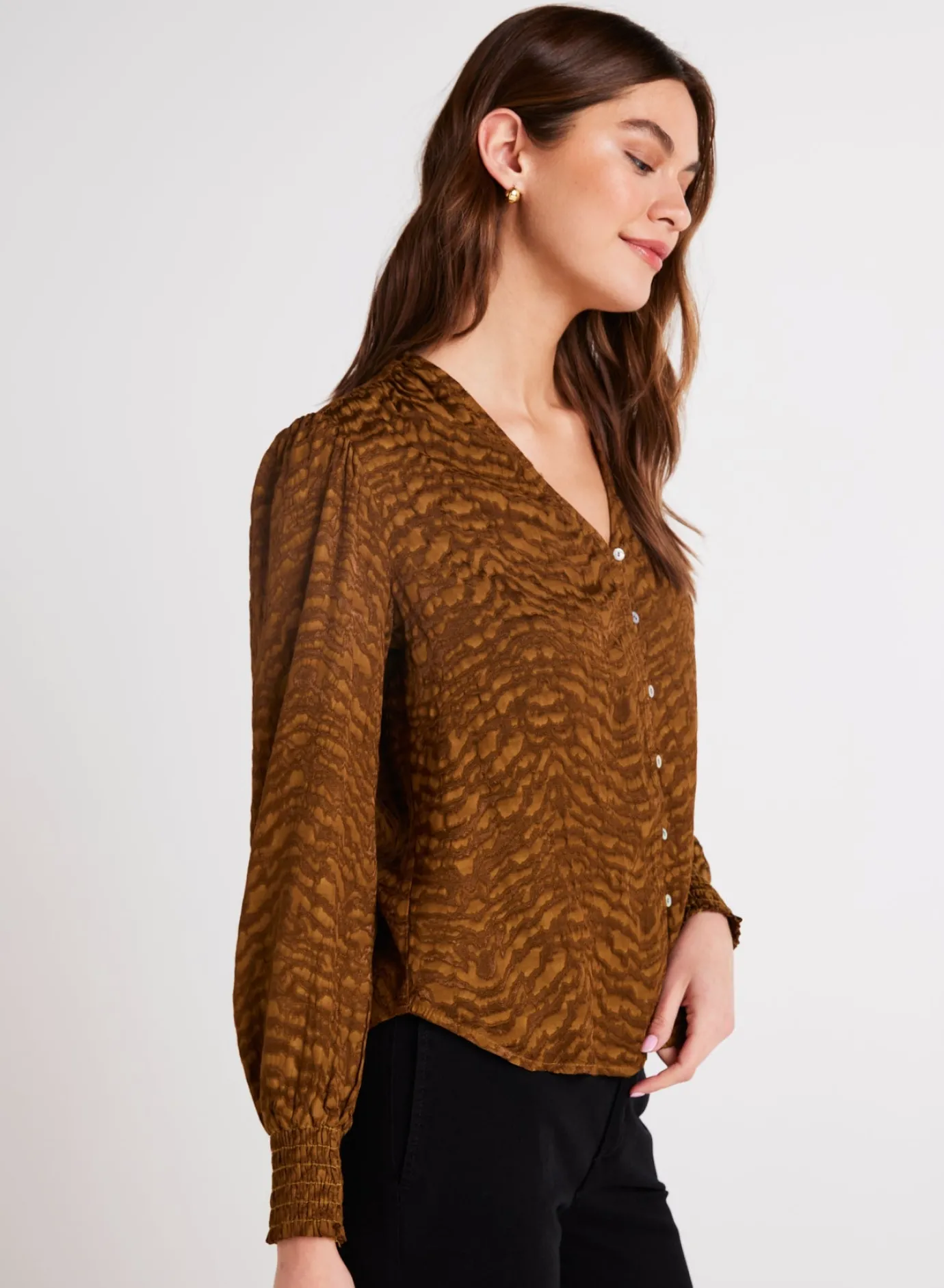 Bella Dahl Smocked Cuff Button Down - Bronzed Olive- Button Down