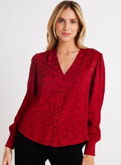 Bella Dahl Smocked Cuff Button Down - Garnet Red- Button Down