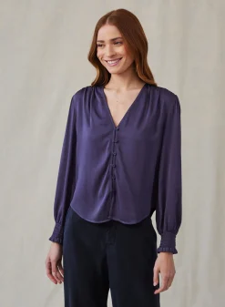 Bella Dahl Smocked Cuff Button Down - Galaxy Smoke- Button Down