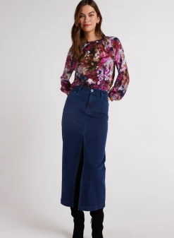 Bella Dahl Smocked Neck Raglan Sleeve Top - Twilight Fleur Print- Long Sleeve