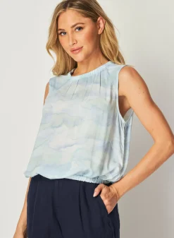 Bella Dahl Smocked Neck Tank - Waves Camo Print- Sleeveless