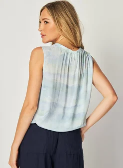 Bella Dahl Smocked Neck Tank - Waves Camo Print- Sleeveless