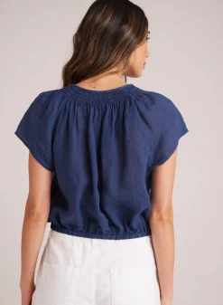 Bella Dahl Smocked Tie Top - Brazilian Navy- Short Sleeve