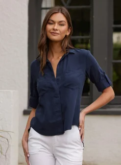 Bella Dahl Split Back Button Down - Endless Sea- Essentials Tops
