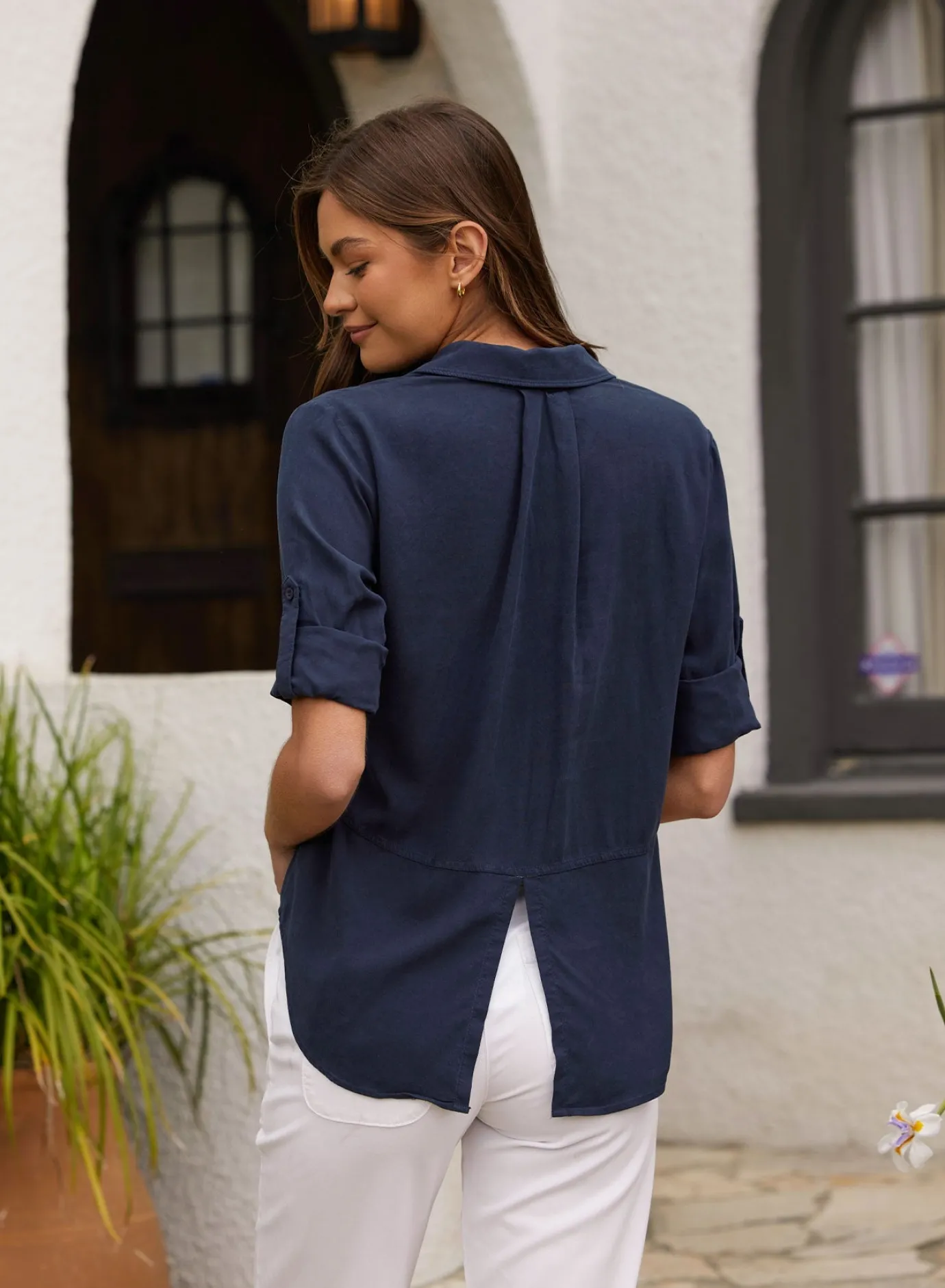 Bella Dahl Split Back Button Down - Endless Sea- Essentials Tops
