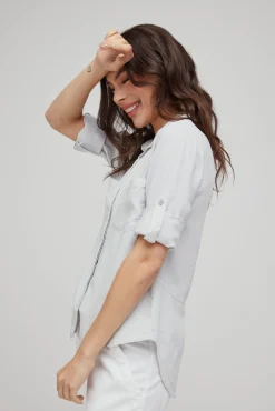 Bella Dahl Split Back Button Down - Foggy Sky- Essentials Tops