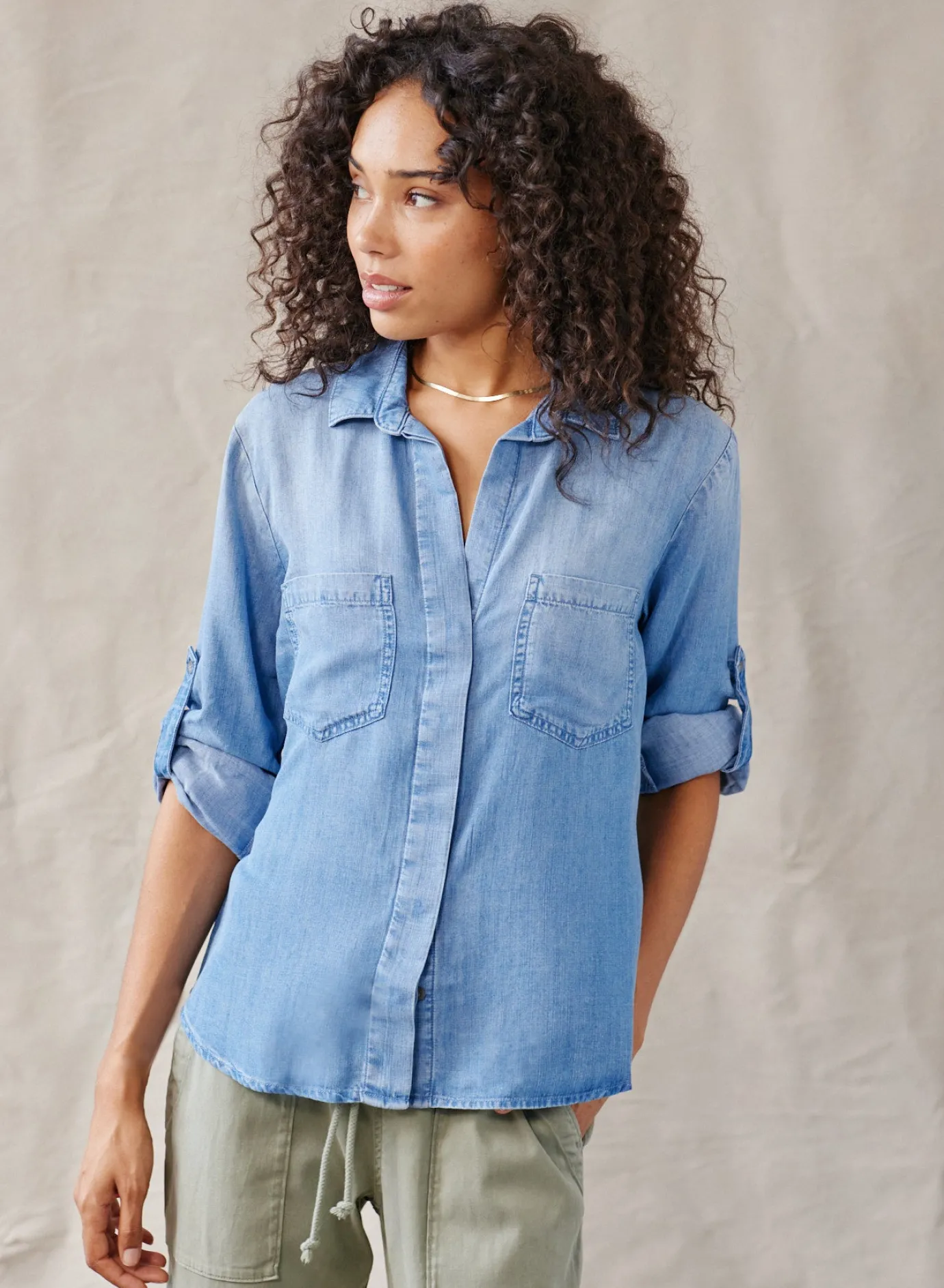 Bella Dahl Split Back Button Down - Medium Ombre Wash- Button Down
