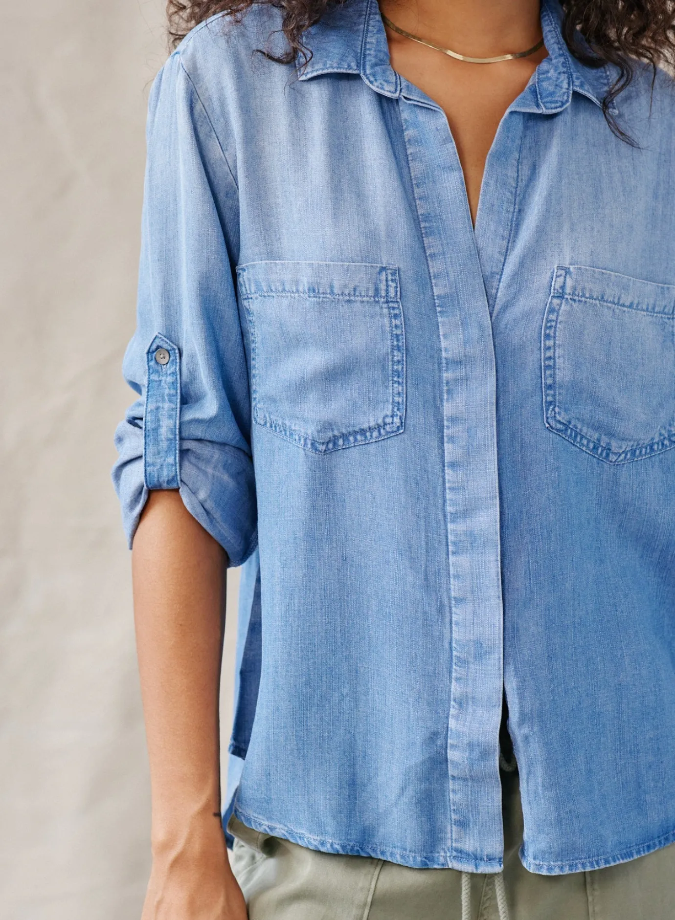 Bella Dahl Split Back Button Down - Medium Ombre Wash- Long Sleeve
