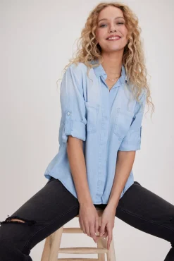 Bella Dahl Split Back Button Down - Sunbleach Wash- Essentials Tops