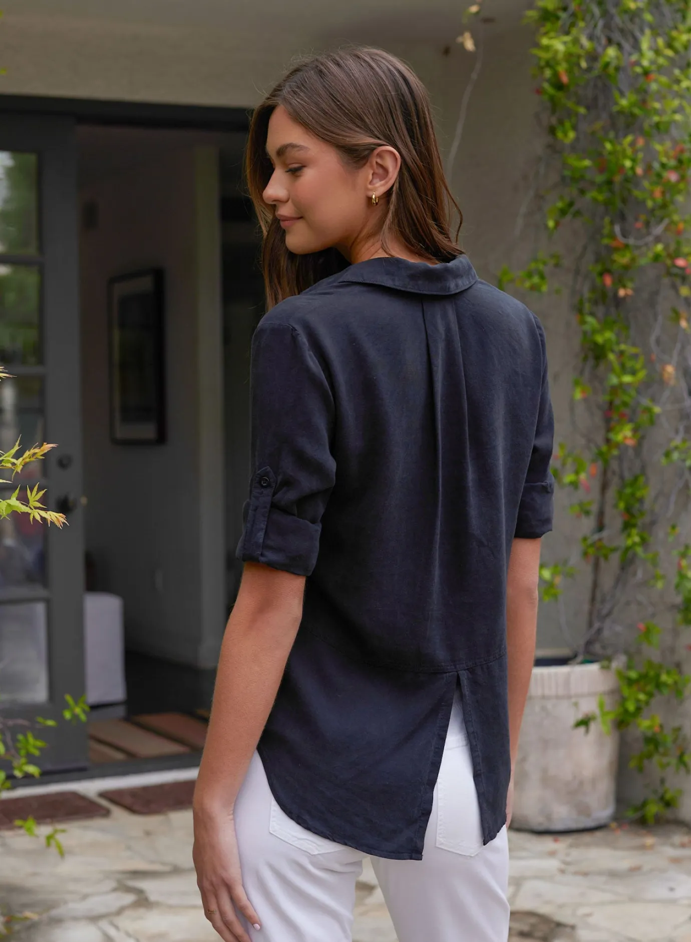 Bella Dahl Split Back Button Down - Vintage Black- Essentials Tops