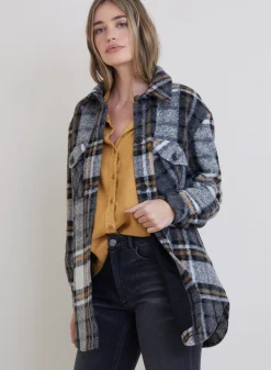 Bella Dahl Topanga Belted Shacket - Golden Honey Plaid- Outerwear