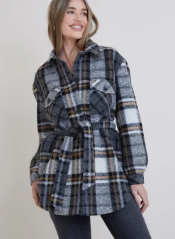 Bella Dahl Topanga Belted Shacket - Golden Honey Plaid- Outerwear
