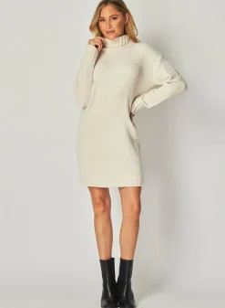 Bella Dahl Turtle Neck Sweater Dress - Opal Ivory- Short Dresses