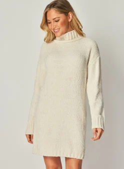 Bella Dahl Turtle Neck Sweater Dress - Opal Ivory- Short Dresses