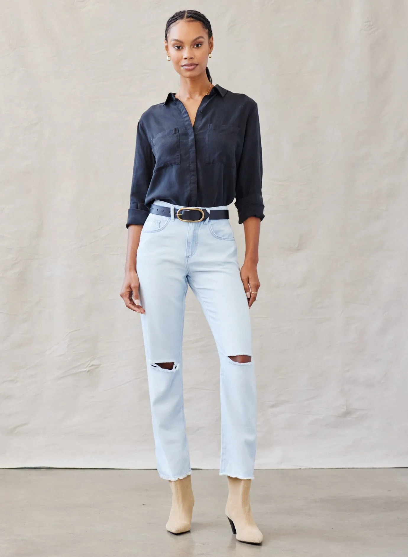Bella Dahl Two Pocket Classic Button Down - Vintage Black- Essentials Tops