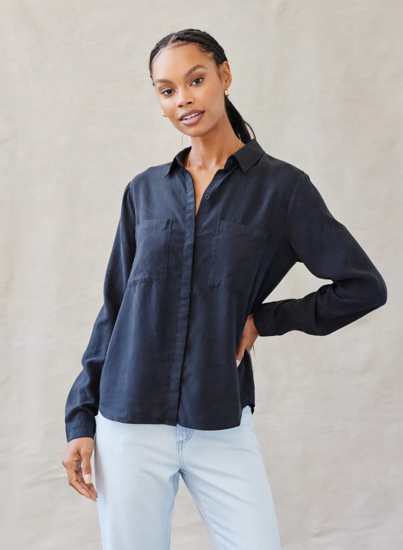 Bella Dahl Two Pocket Classic Button Down - Vintage Black- Long Sleeve