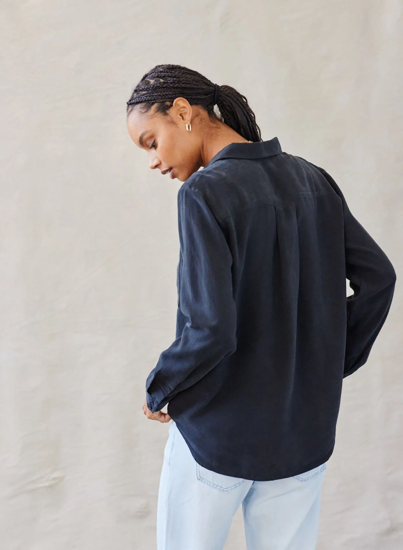 Bella Dahl Two Pocket Classic Button Down - Vintage Black- Long Sleeve