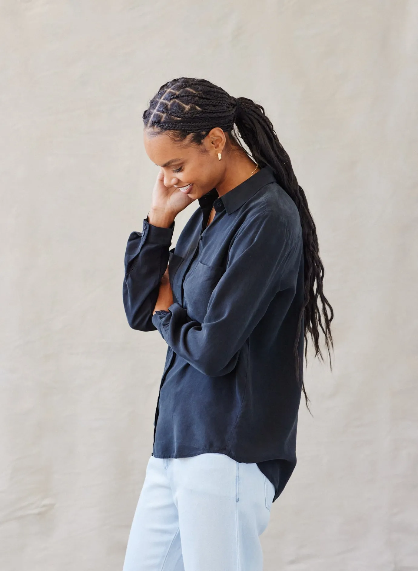 Bella Dahl Two Pocket Classic Button Down - Vintage Black- Long Sleeve
