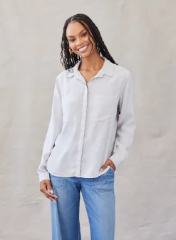 Bella Dahl Two Pocket Classic Button Down - Foggy Sky- Essentials Tops