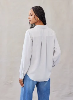 Bella Dahl Two Pocket Classic Button Down - Foggy Sky- Essentials Tops
