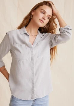 Bella Dahl Two Pocket Classic Button Down - Foggy Sky- Essentials Tops