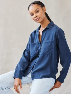 Bella Dahl Two Pocket Classic Button Down - Endless Sea- Essentials Tops