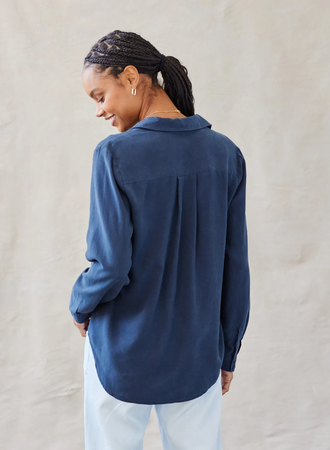 Bella Dahl Two Pocket Classic Button Down - Endless Sea- Essentials Tops