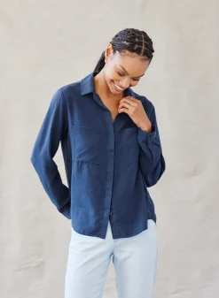 Bella Dahl Two Pocket Classic Button Down - Endless Sea- Long Sleeve