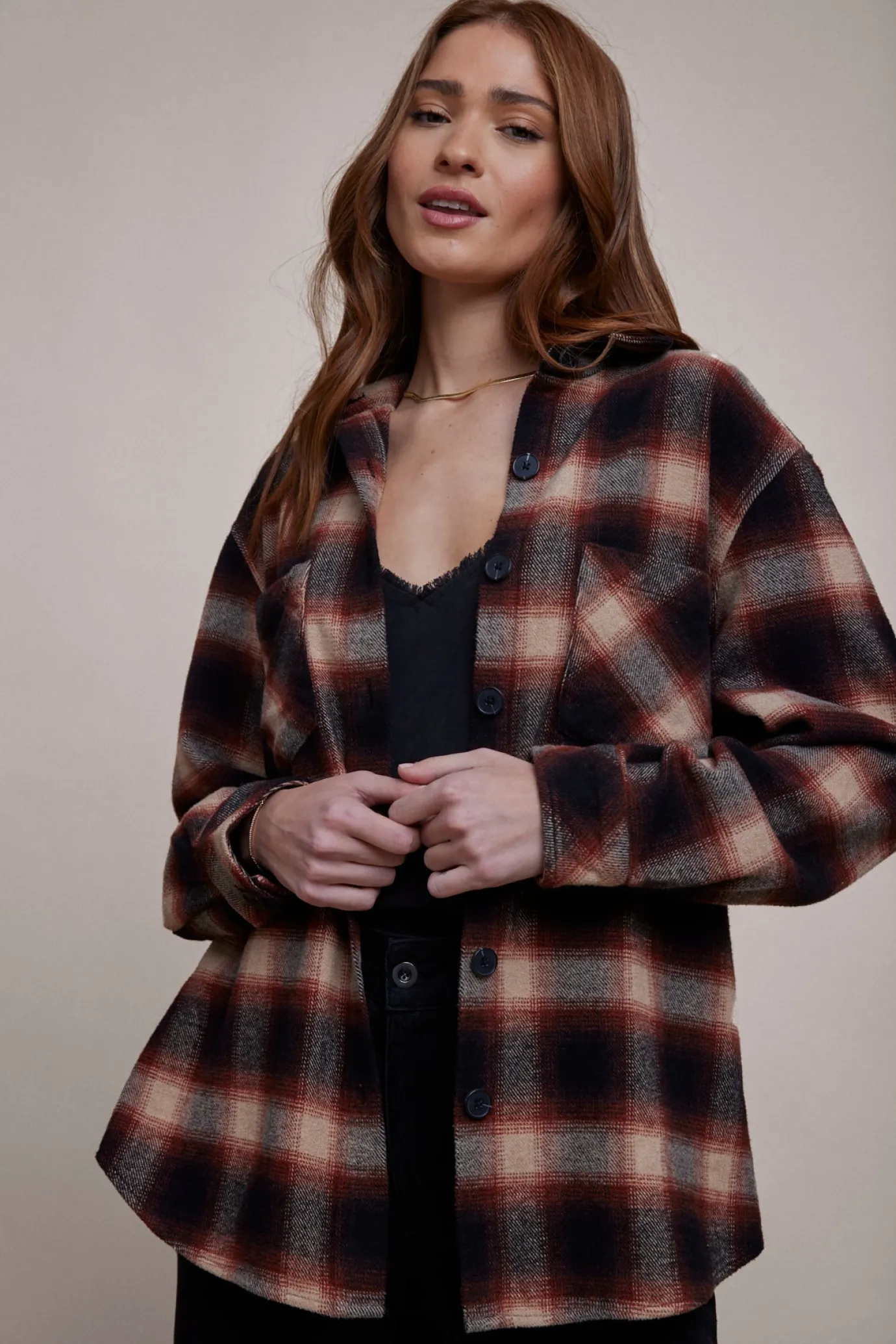Bella Dahl Two Pocket Oversize Shacket - Heritage Red Plaid- Outerwear