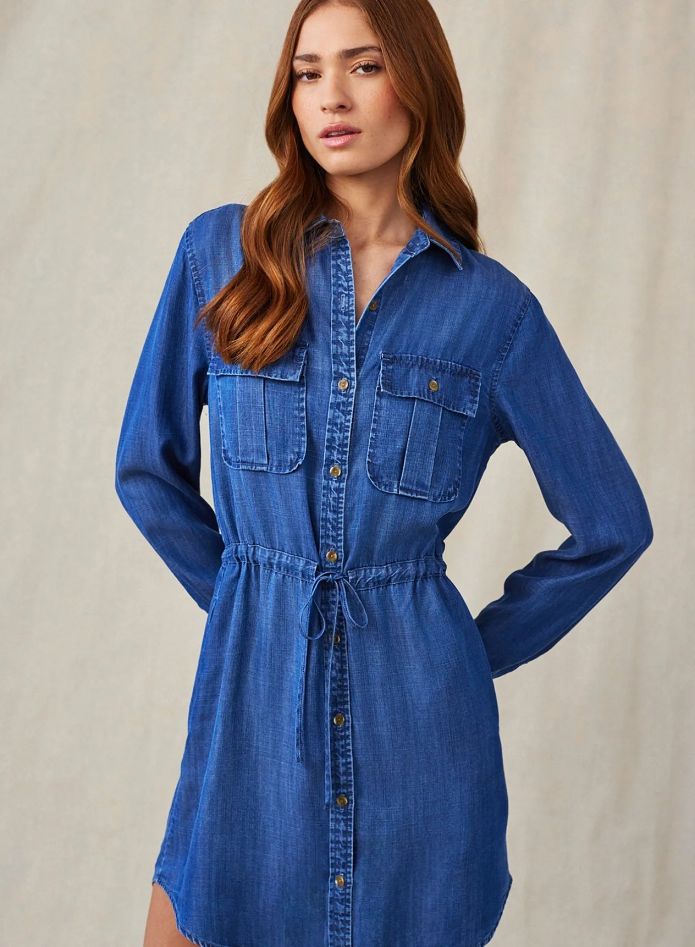 Bella Dahl Utility Pockets Mini Shirt Dress - Moonlit Haze Wash- Short Dresses