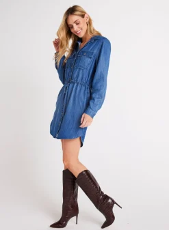 Bella Dahl Utility Pockets Mini Shirt Dress - Moonlit Haze Wash- Short Dresses