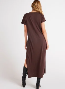 Bella Dahl V-Neck Knit Maxi Dress - Chestnut Brown- Essentials Dresses