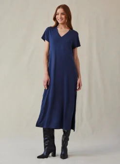 Bella Dahl V-Neck Knit Maxi Dress - Endless Sea- Essentials Dresses
