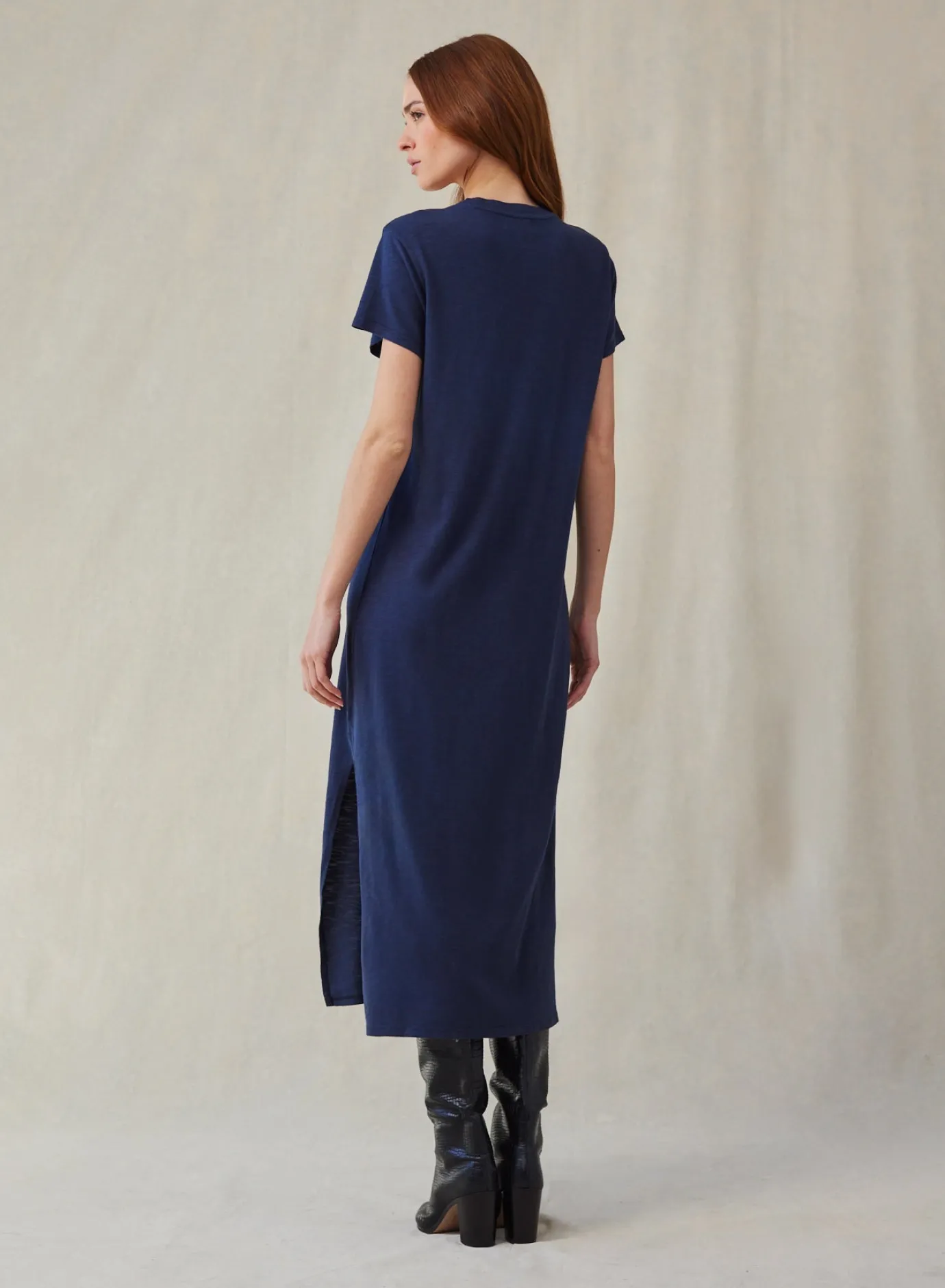 Bella Dahl V-Neck Knit Maxi Dress - Endless Sea- Essentials Dresses