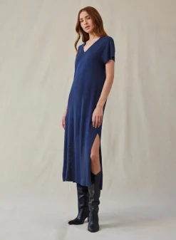 Bella Dahl V-Neck Knit Maxi Dress - Endless Sea- Essentials Dresses