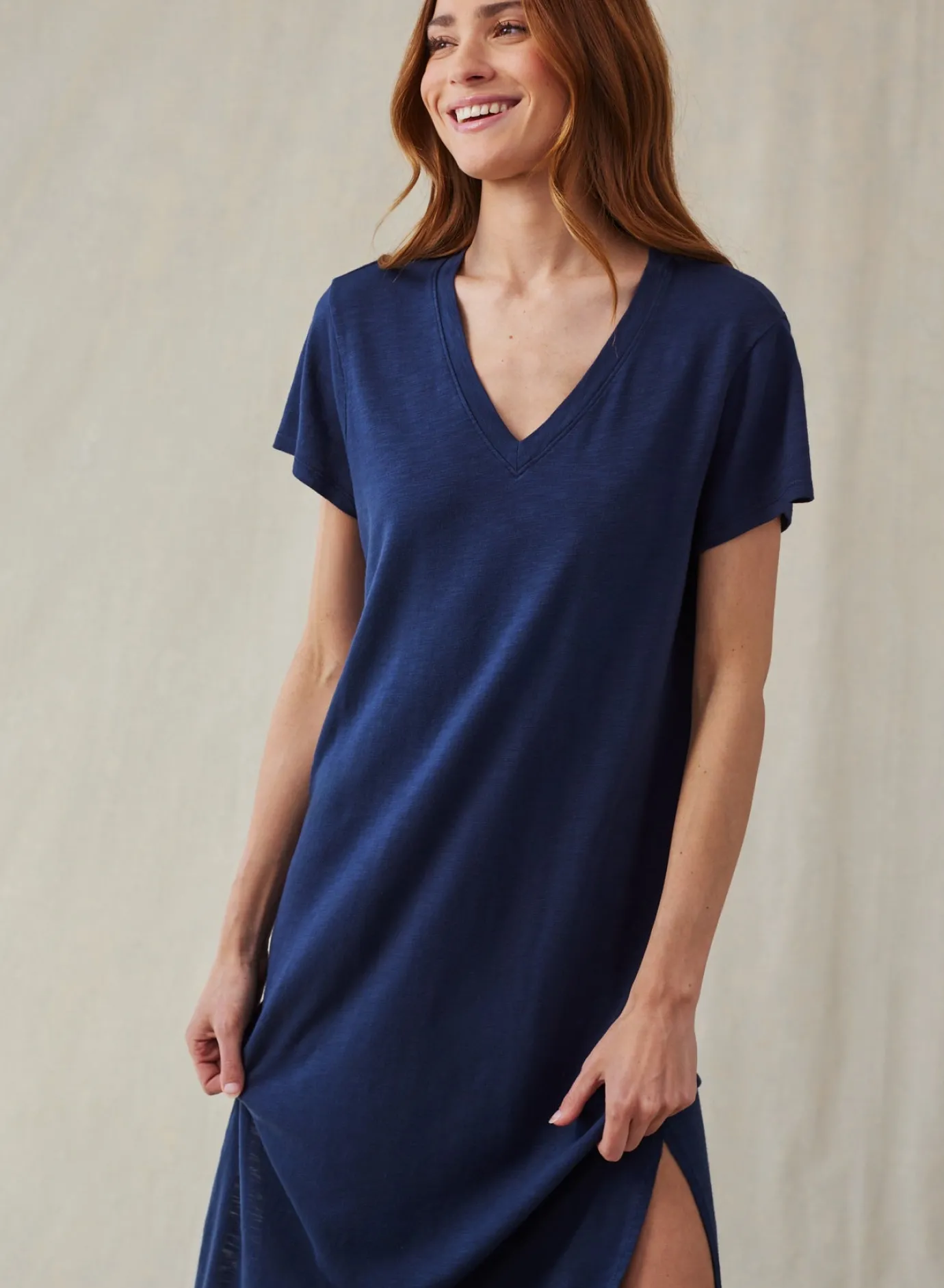 Bella Dahl V-Neck Knit Maxi Dress - Endless Sea- Essentials Dresses