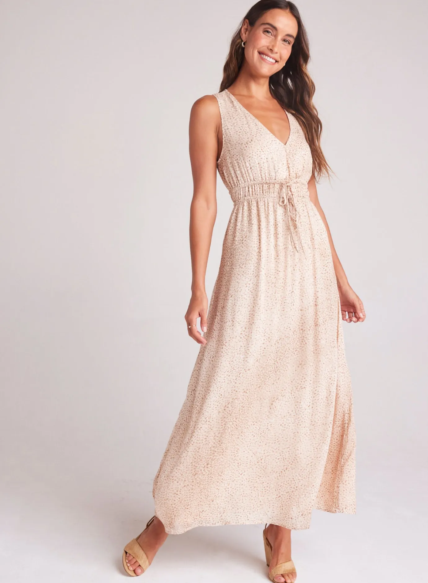 Bella Dahl V-Neck Midi Dress - Salvador Sand Print- Long Dresses