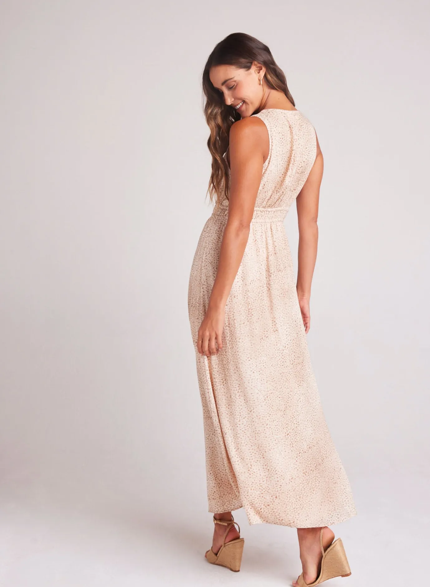 Bella Dahl V-Neck Midi Dress - Salvador Sand Print- Long Dresses