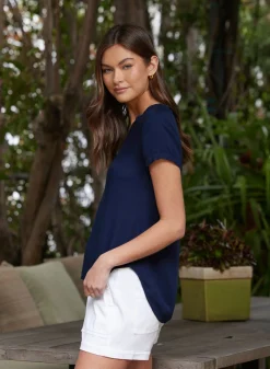 Bella Dahl V-Neck Tee - Endless Sea- Essentials Tops