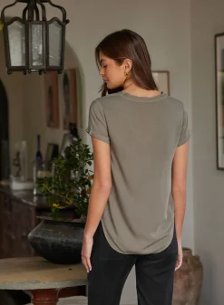 Bella Dahl V-Neck Tee - Soft Army- Short Sleeve